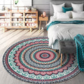 Sikunuo | Red and green southwestern carpet polyester concentric circles pattern carpet washable non-slip backing carpet for living room