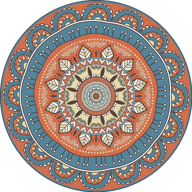 Sikunuo | Americana concentric circles pattern rug with floral orange and blue tones polyester rug machine washable non-slip rug for the bedroom