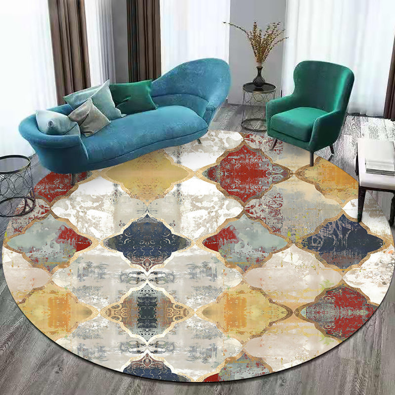 Sikunuo | Persian Azulejo Pattern Rug Red and White Polyester Rug Machine Washable Nonslip Rug for the Bedroom