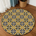 Sikunuo | Yellow Moroccan Polyester Azulejo and Flower Pattern Rug washable non-slip backing rug for the living room