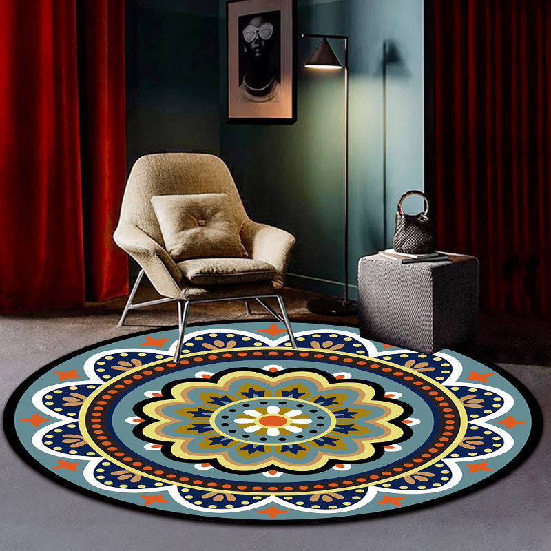 Sikunuo | Classic floral pattern carpet blue tribal carpet polyester washable non-slip backing carpet for the living room