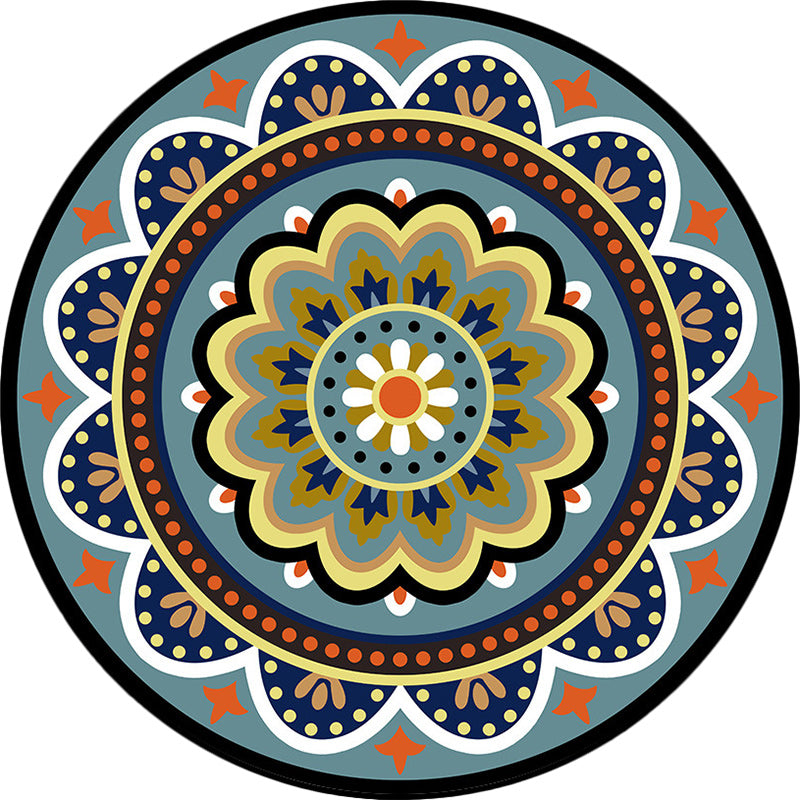 Sikunuo | Classic floral pattern carpet blue tribal carpet polyester washable non-slip backing carpet for the living room
