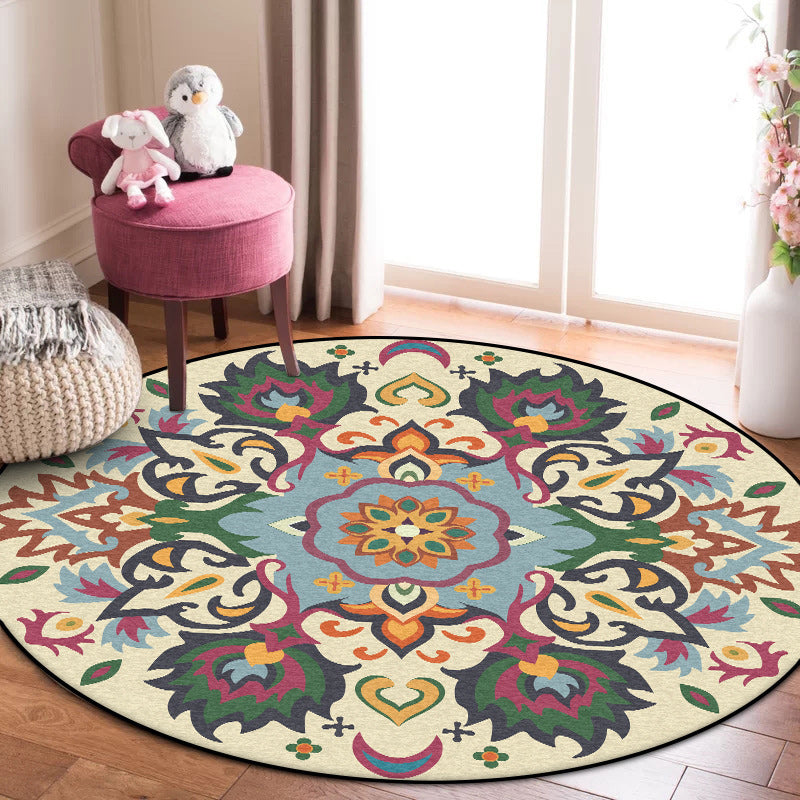 Sikunuo | Persian flower pattern rug yellow and green polyester rug machine washable non-slip rug for the bedroom
