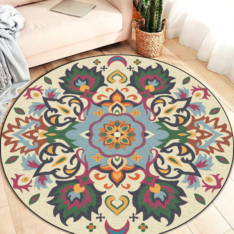 Sikunuo | Persian flower pattern rug yellow and green polyester rug machine washable non-slip rug for the bedroom