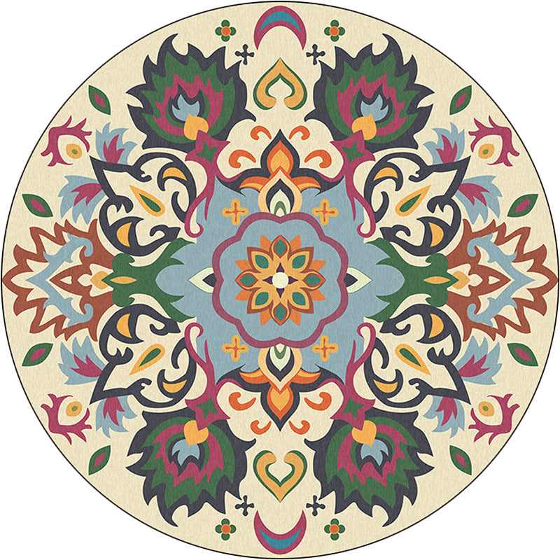 Sikunuo | Persian flower pattern rug yellow and green polyester rug machine washable non-slip rug for the bedroom