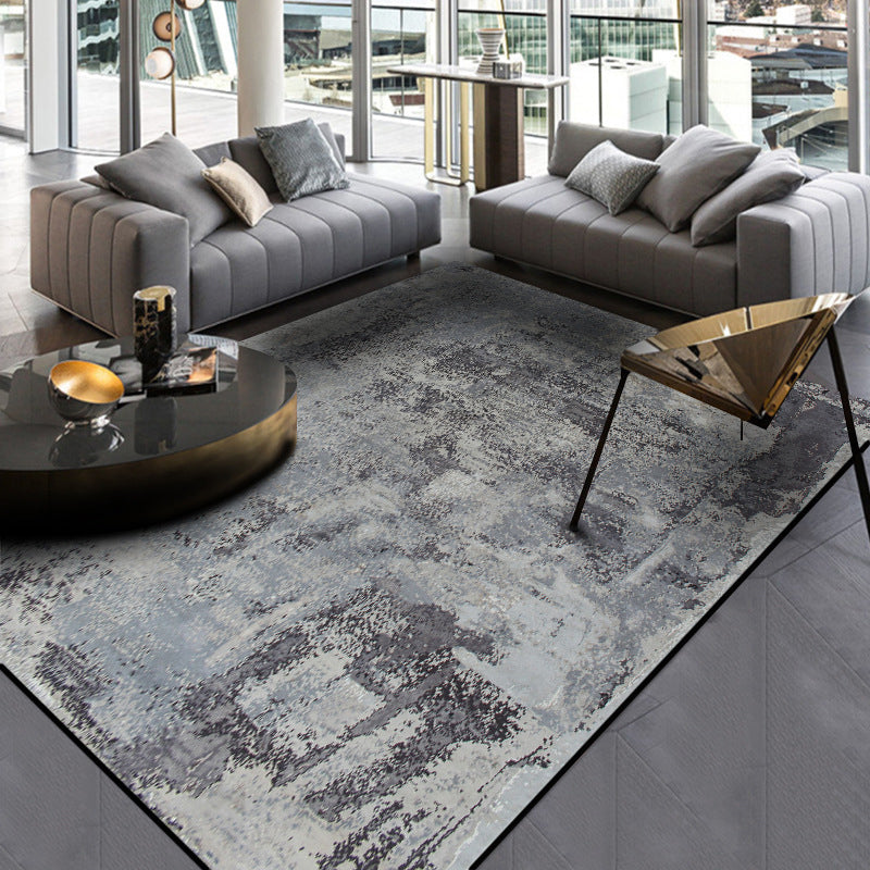 Sikunuo | Scandinavian Modern Carpet in Gray Abstract Cement Pattern Carpet Polyester Washable Non-Slip Rug for Home Decoration