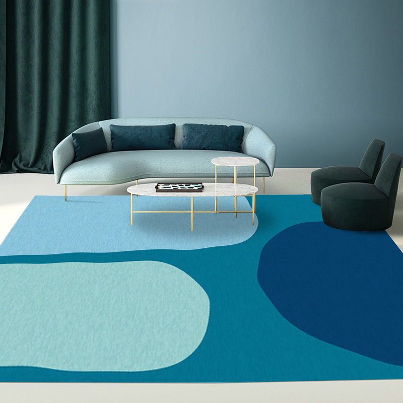 Sikunuo | Blue Bedroom Rug Novelty Color Box Pattern Rug Polyester Machine Washable Rug