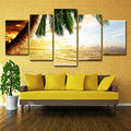 Sikunuo | Beach Palm Tree Canvas Art Tropix Beautiful Sunset over the Sea Scene Wall Decoration in Gold