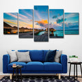 Sikunuo | Maldives Sunset View Wall Art Multi-part Tropical Hotel Canvas Print in Blue
