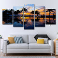 Sikunuo | Tropix Sunset Glow Wall Decoration Print in Orange Palm and Pool Canvas for Room