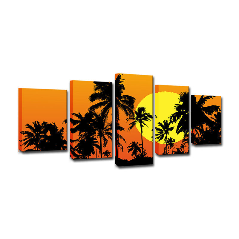 Sikunuo | Tropical Wall Decoration Orange Large Moon Behind Coconut Trees Canvas Print for Home