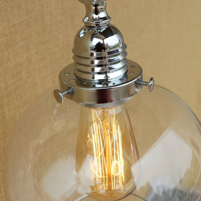 Sikunuo | Vintage Orb Wall Light Fixture 1 Lamp Clear Glass Wall Lamp in Chrome for Bathroom, 8"/4"/6" Wide Wooden Arm