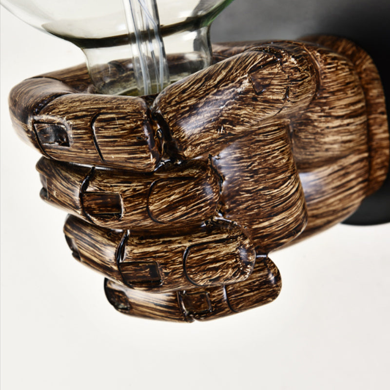 Sikunuo | Brown Hand Wall Lamp Single Light Retro Wood Wall Lamp with Globe Bulb for Hallway