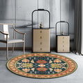 Sikunuo | Persian medallion pattern rug with floral blue and green polyester, machine washable, non-slip rug for the bedroom