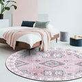 Sikunuo | Vintage Medallion Pattern Rug Pink and Red Tribal Rug Polyester Washable Non-Slip Back Rug for Living Room
