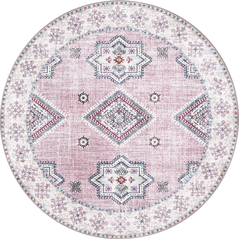 Sikunuo | Vintage Medallion Pattern Rug Pink and Red Tribal Rug Polyester Washable Non-Slip Back Rug for Living Room