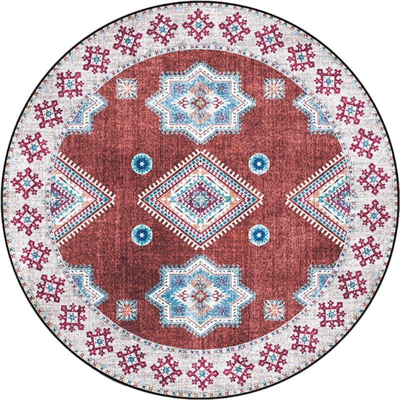 Sikunuo | Vintage Medallion Pattern Rug Pink and Red Tribal Rug Polyester Washable Non-Slip Back Rug for Living Room