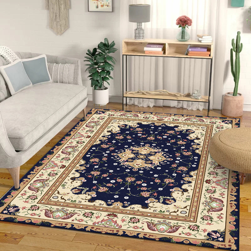 Sikunuo | Multicolored bedroom rug Moroccan medallion floral pattern rug made of polyester pet-friendly rug