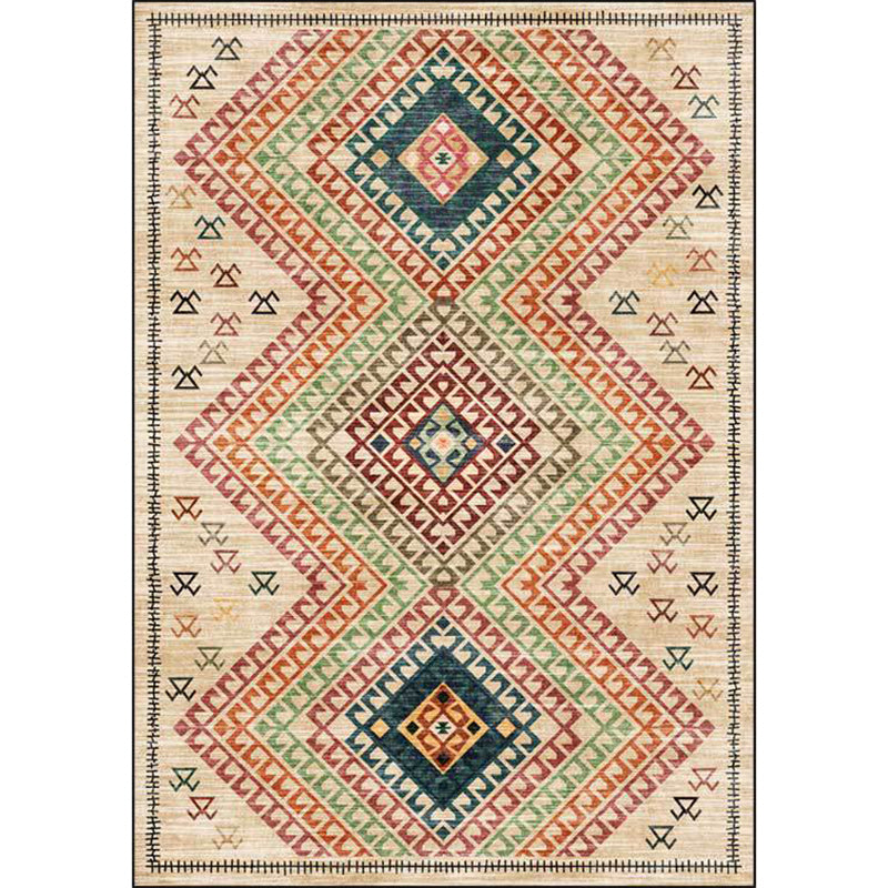 Sikunuo | Southwest Living Room Carpet in Yellow Diamond Print Carpet Polyester Stain Resistant Non-Slip Carpet