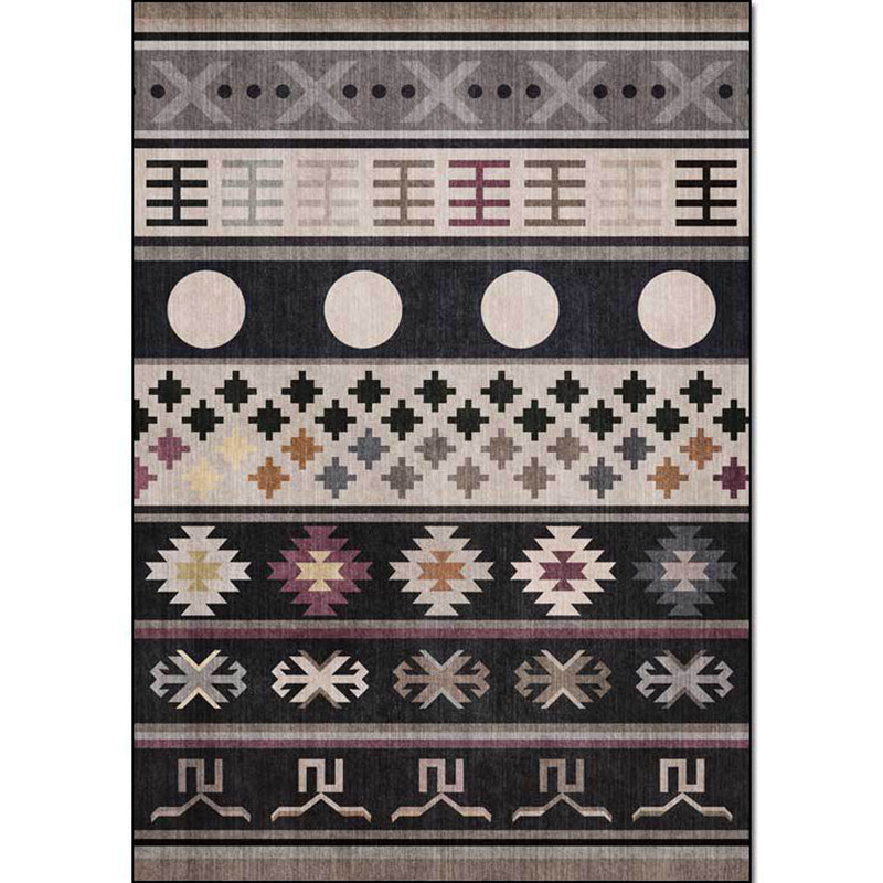 Sikunuo | Black Southwestern Rug Polyester Tribal Pattern Rug Washable Non-Slip Backing Rug for Living Room