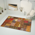 Sikunuo | Retro ethnic pattern rug Brown polyester rug machine washable non-slip backing area rug for living room