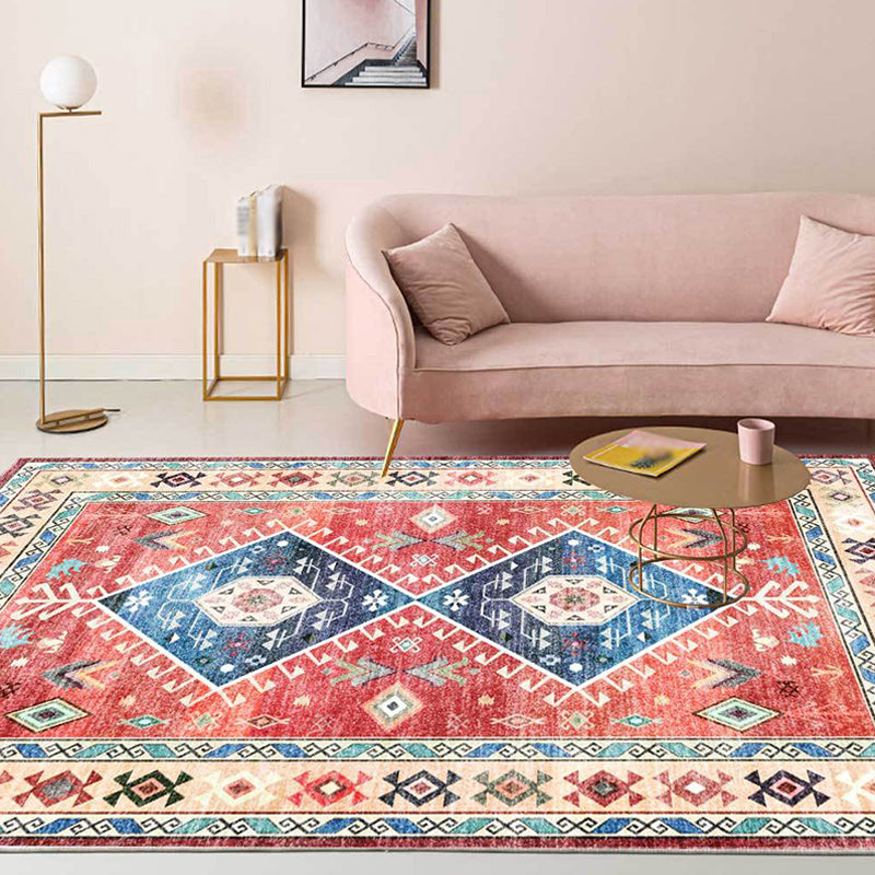 Sikunuo | Classic tribal pattern carpet light red southwest carpet polyester machine washable non-slip back carpet for bedroom