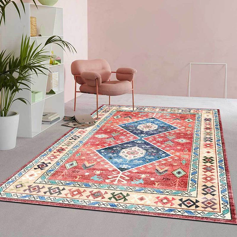 Sikunuo | Classic tribal pattern carpet light red southwest carpet polyester machine washable non-slip back carpet for bedroom