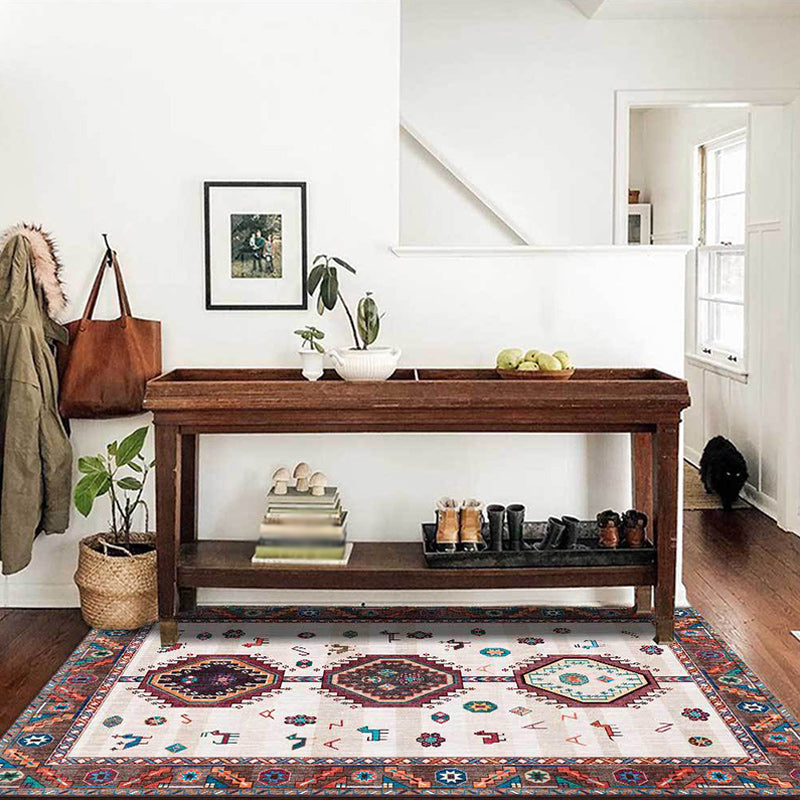 Sikunuo | Classic Tribal Pattern Rug Brown and Beige Southwestern Rug Polyester Machine Washable Non-Slip Back Rug for Bedroom