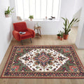 Sikunuo | Oriental Moroccan Carpet in Red and Green Medallion Flower Petal Pattern Carpet Polyester Non-slip Doormat for Home Decor