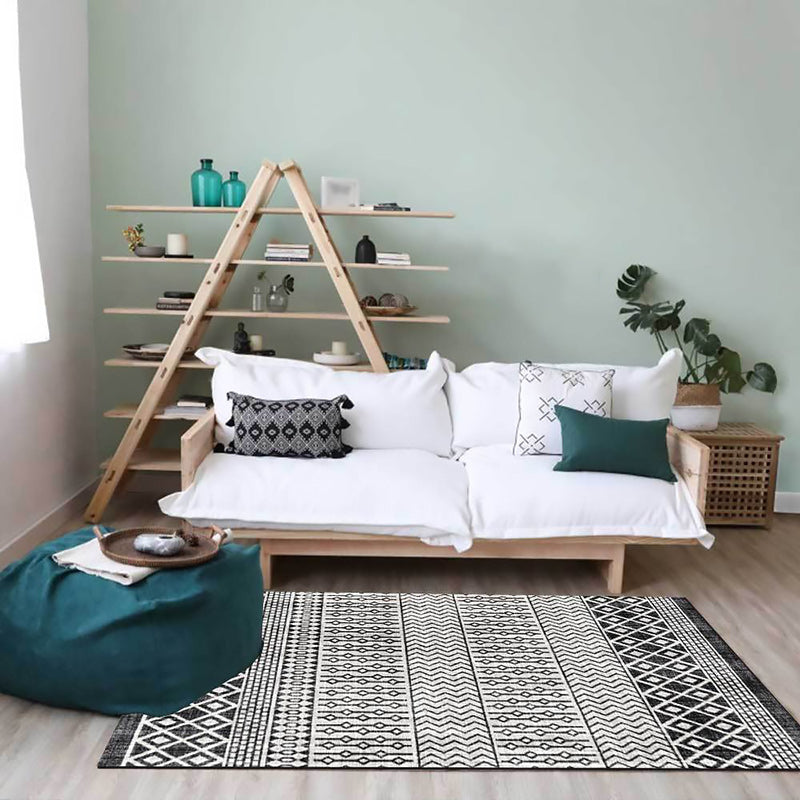 Sikunuo | Southwestern Living Room Rug in Gray Geometric Stripes Diamond Print Rug Polyester Machine Washable Area Rug
