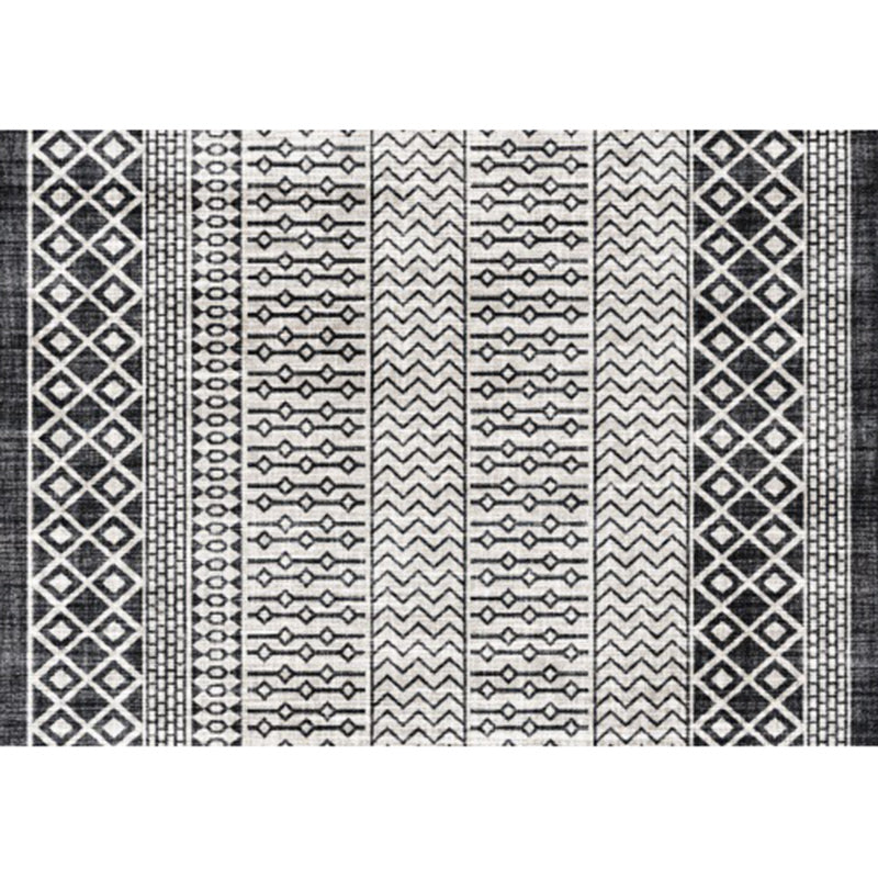 Sikunuo | Southwestern Living Room Rug in Gray Geometric Stripes Diamond Print Rug Polyester Machine Washable Area Rug