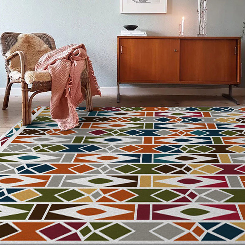 Sikunuo | Southwest Living Room Carpet Colorful Geometric Diamond Print Carpet Polyester Machine Washable Area Rug