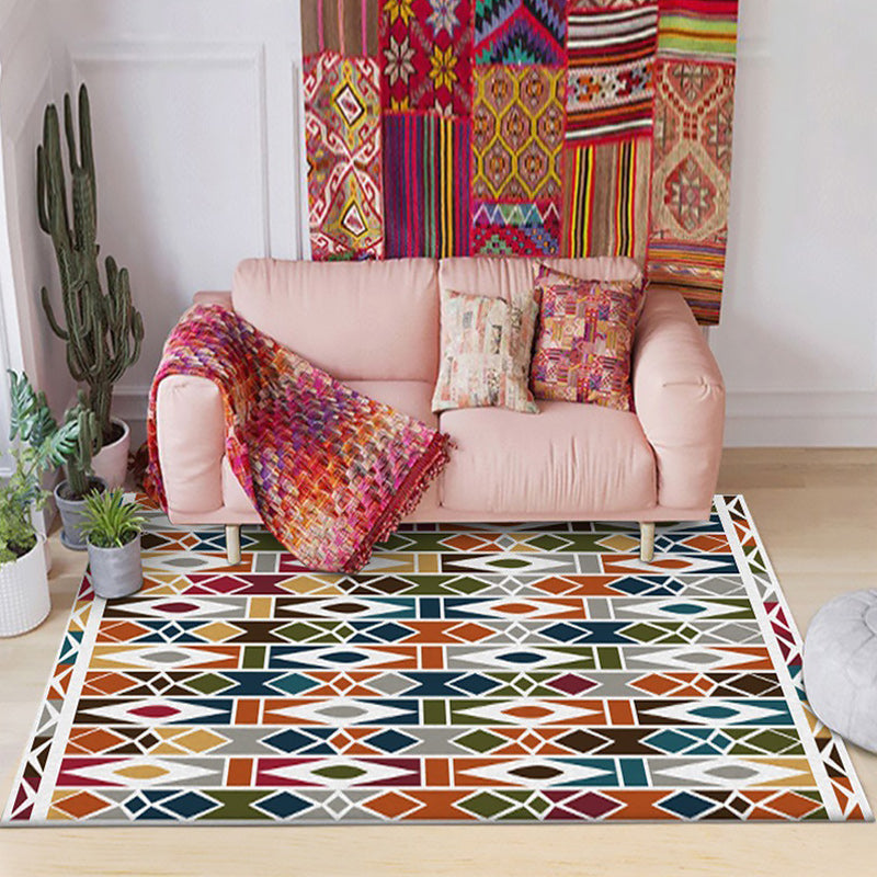 Sikunuo | Southwest Living Room Carpet Colorful Geometric Diamond Print Carpet Polyester Machine Washable Area Rug