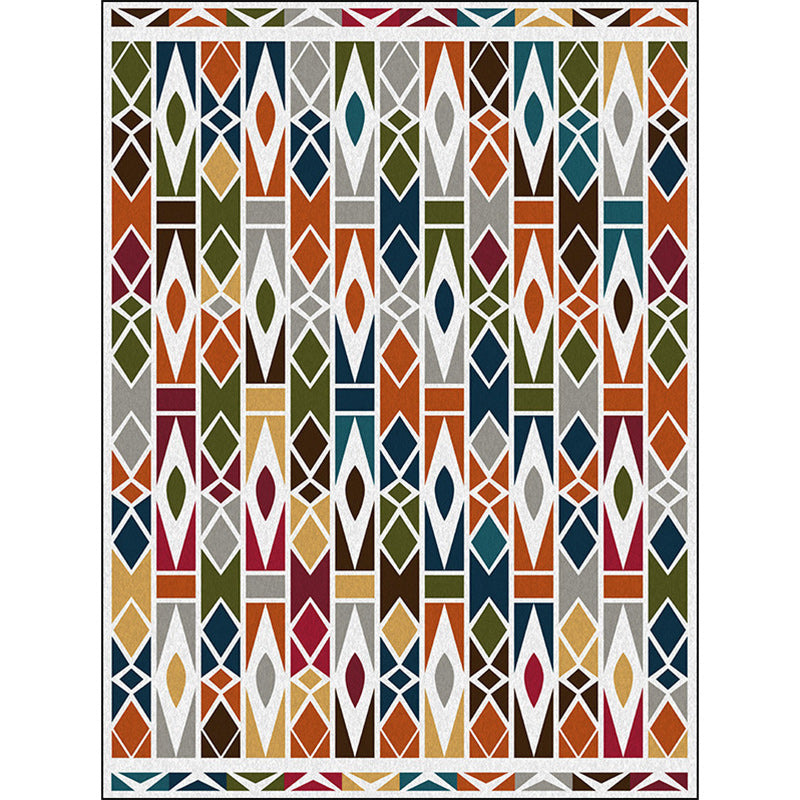 Sikunuo | Southwest Living Room Carpet Colorful Geometric Diamond Print Carpet Polyester Machine Washable Area Rug