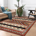 Sikunuo | Vintage Tribal Print Rug Red Americana Rug Polyester Machine Washable Non-Slip Back Rug for Bedroom