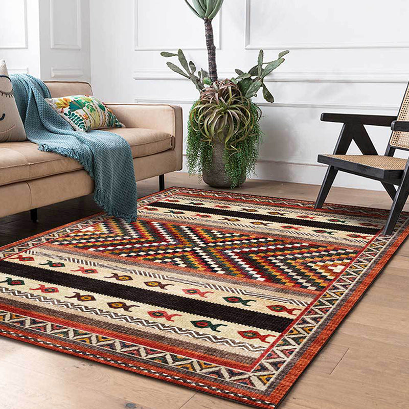 Sikunuo | Vintage Tribal Print Rug Red Americana Rug Polyester Machine Washable Non-Slip Back Rug for Bedroom