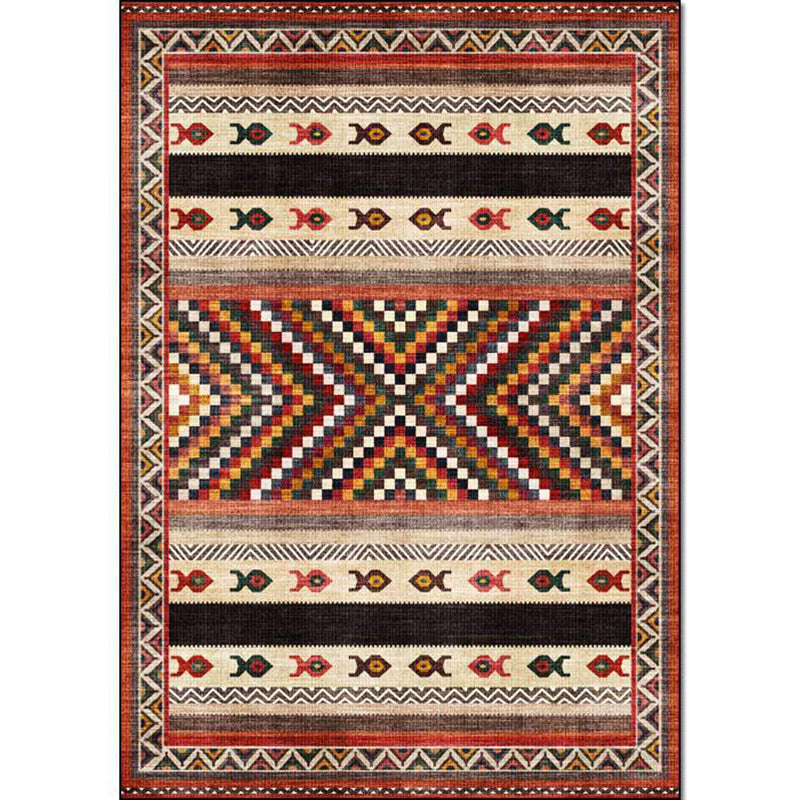 Sikunuo | Vintage Tribal Print Rug Red Americana Rug Polyester Machine Washable Non-Slip Back Rug for Bedroom
