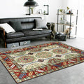 Sikunuo | Unique Tribal Pattern Rug Green and Red Southwest Rug Polyester Machine Washable Non-Slip Back Rug for Bedroom
