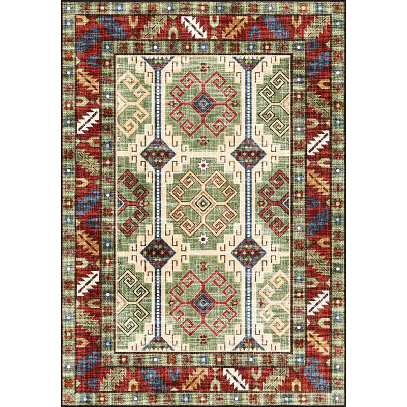 Sikunuo | Unique Tribal Pattern Rug Green and Red Southwest Rug Polyester Machine Washable Non-Slip Back Rug for Bedroom