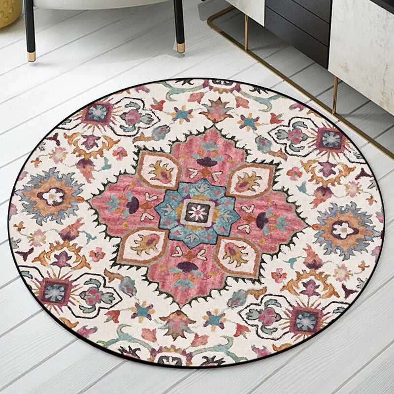 Sikunuo | Pink Moroccan Carpet Polyester Medallion Print Carpet washable non-slip carpet for living room