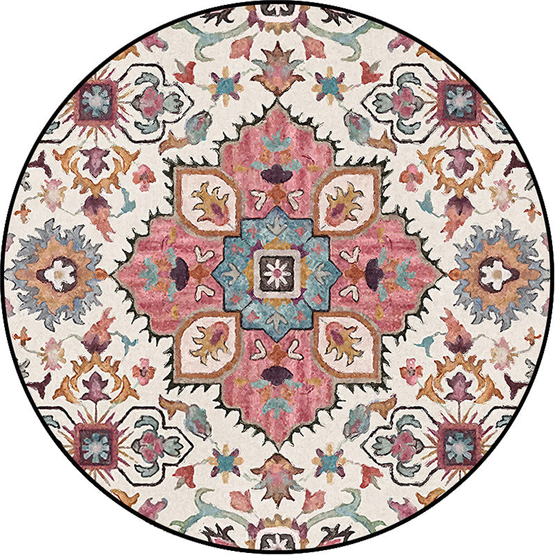 Sikunuo | Pink Moroccan Carpet Polyester Medallion Print Carpet washable non-slip carpet for living room