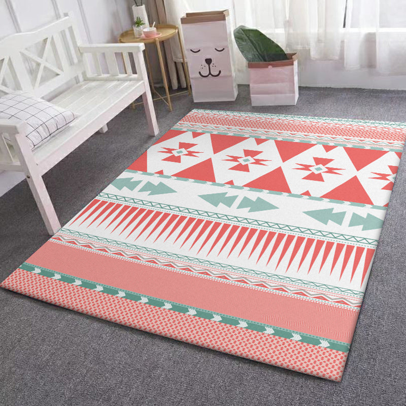 Sikunuo | Pink Bedroom Rug Southwestern Geometric Striped Pattern Area Rug Polyester Pet-Friendly Rug