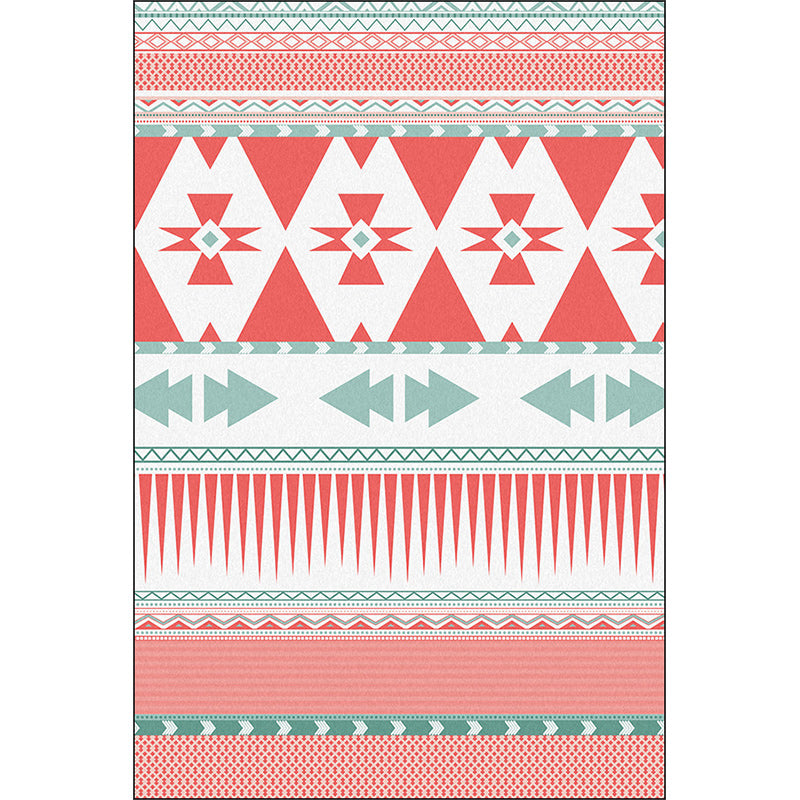 Sikunuo | Pink Bedroom Rug Southwestern Geometric Striped Pattern Area Rug Polyester Pet-Friendly Rug