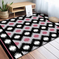 Sikunuo | Southwestern Living Room Rug in Black Geometric Print Rug Polyester Stain Resistant Washable Area Rug