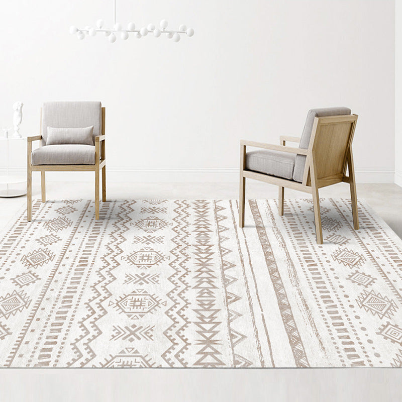 Sikunuo | Americana Tribal Geometric Pattern Rug Brown Polyester Rug Machine Washable Non-Slip Rug for the Bedroom