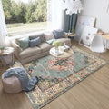 Sikunuo | Moroccan living room rug in green medallion floral pattern rug polyester non-slip backing rug