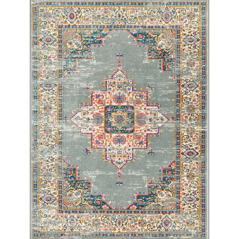 Sikunuo | Moroccan living room rug in green medallion floral pattern rug polyester non-slip backing rug