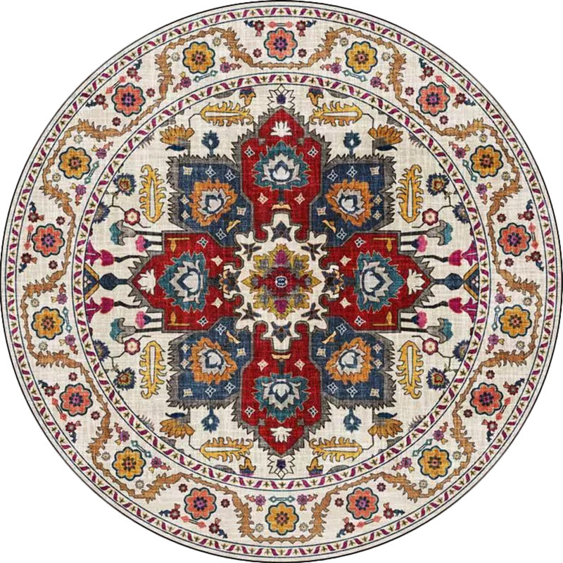 Sikunuo | Classic medallion pattern rug with floral blue and red tribal rug made of washable polyester non-slip backing rug for the living room