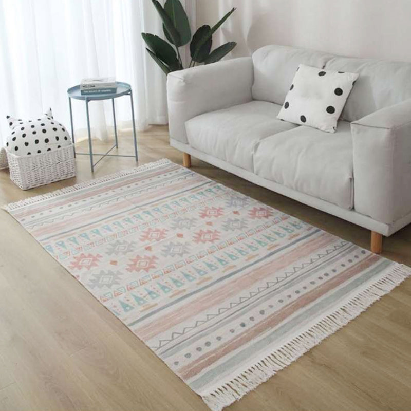 Sikunuo | Americana Tribal Pattern Rug Black and White Linen Rug Machine Washable Fringe Area Rug for Bedroom