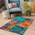 Sikunuo | Traditional Tribal Pattern Carpet Blue and Orange Southeast Carpet Polyester Machine Washable Non-Slip Back Carpet for Bedroom